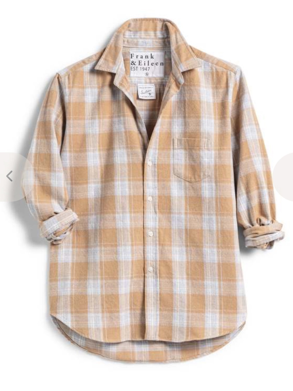Frank & Eileen $238 Polar Eileen Soft Flannel Shirt in Camel Plaid Button Up L